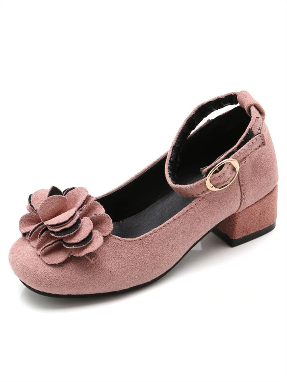 Girls Suede Flower Embellished Flats - Pink / 10 - Girls Flats