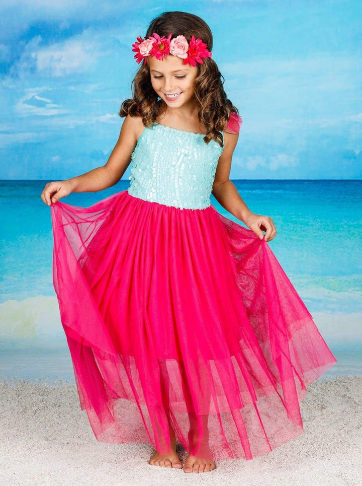 Toddler Spring Dresses | Girls Textured Bodice Tulle Maxi Dress