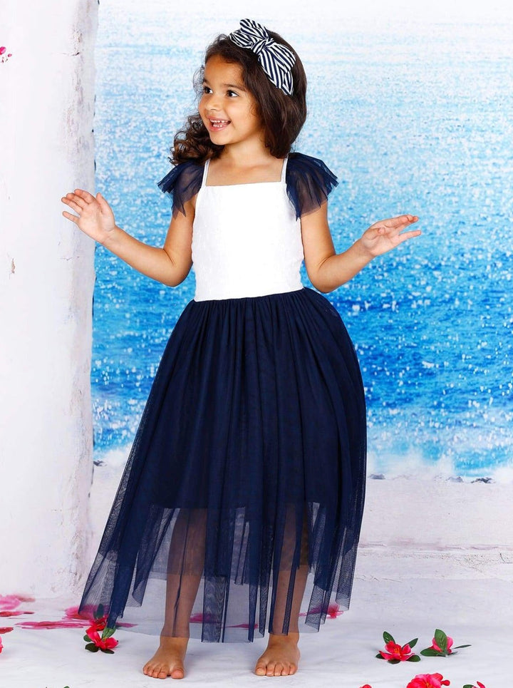 Toddler Spring Dresses | Girls Textured Bodice Tulle Maxi Dress