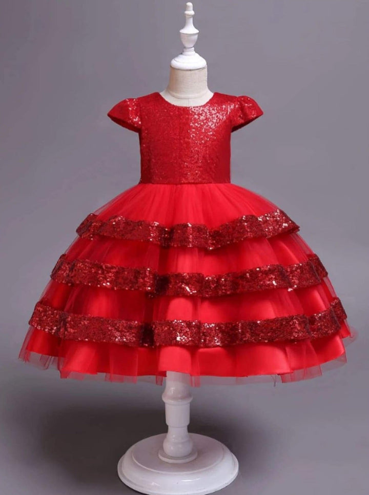 Girls Sparkle Dresses | Cap Sleeve Sequin Tulle Holiday Princess Dress