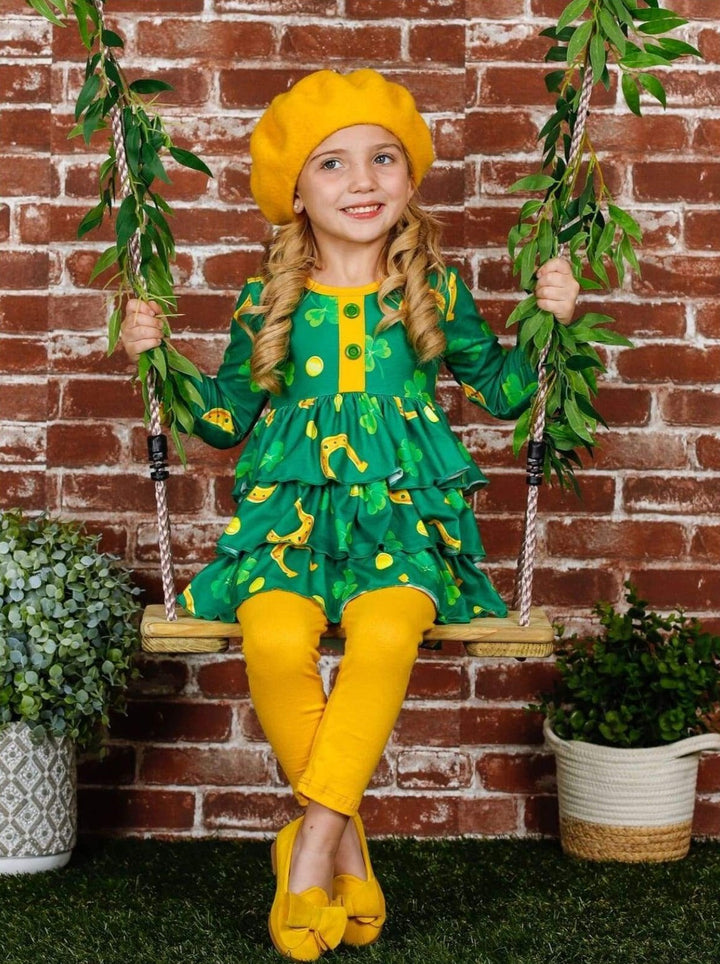 St. Patrick's Day Clothes | Girls Tiered Ruffled Tunic & Legging Set