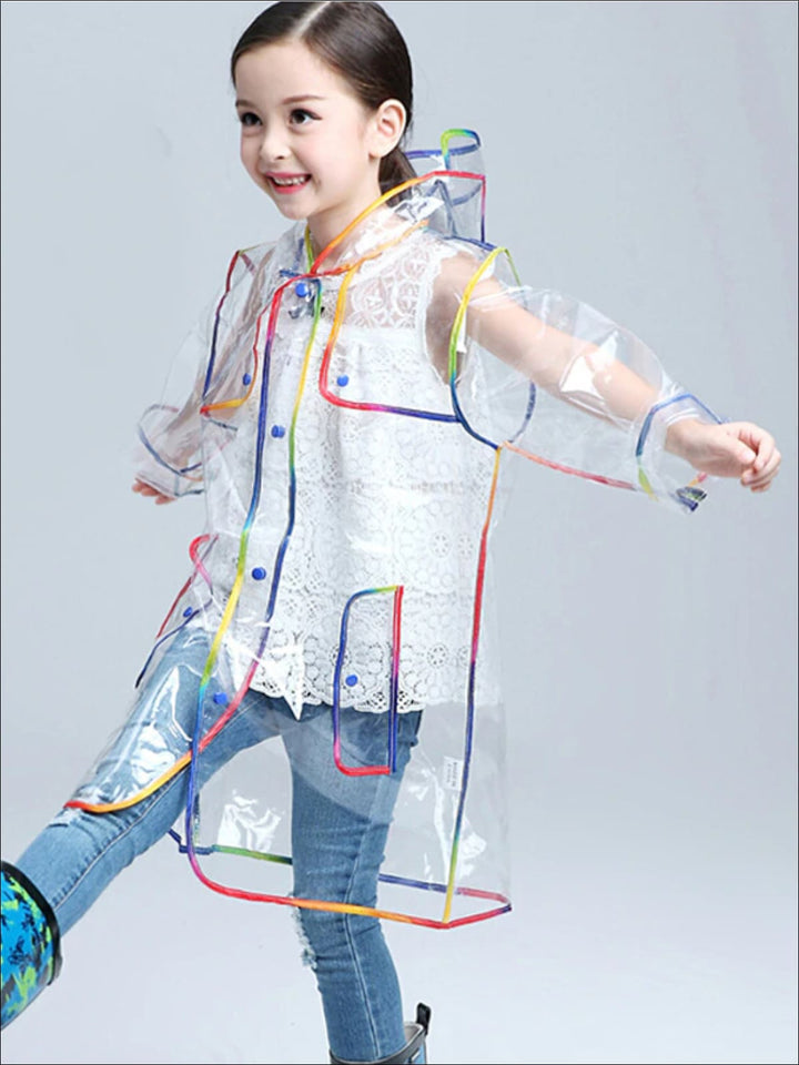 Girls Transparent Rainbow Raincoat - Girls Raincoat