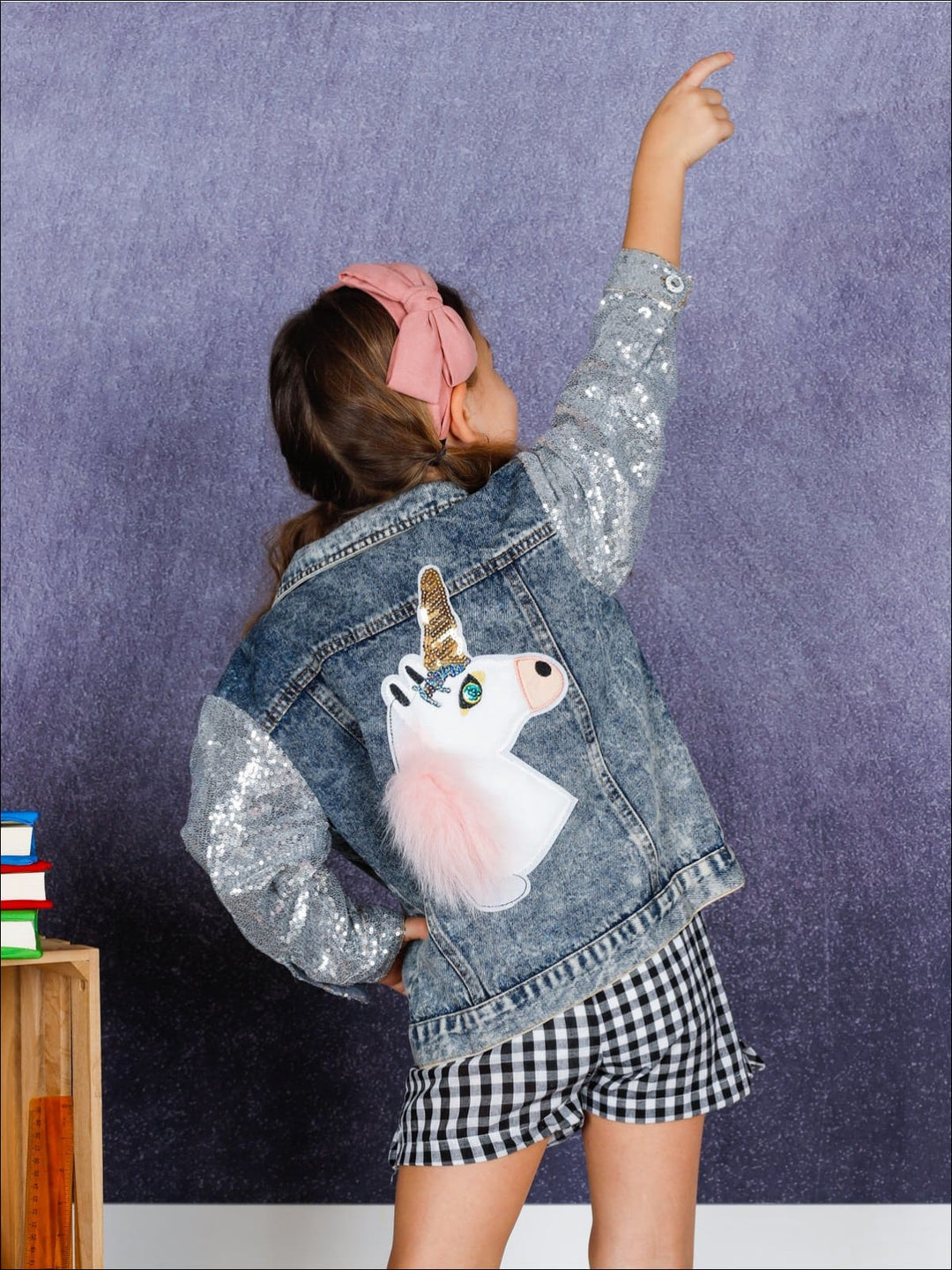 Kids Denim Clothes | Unicorn Sequin Denim Jacket | Mia Belle Girls