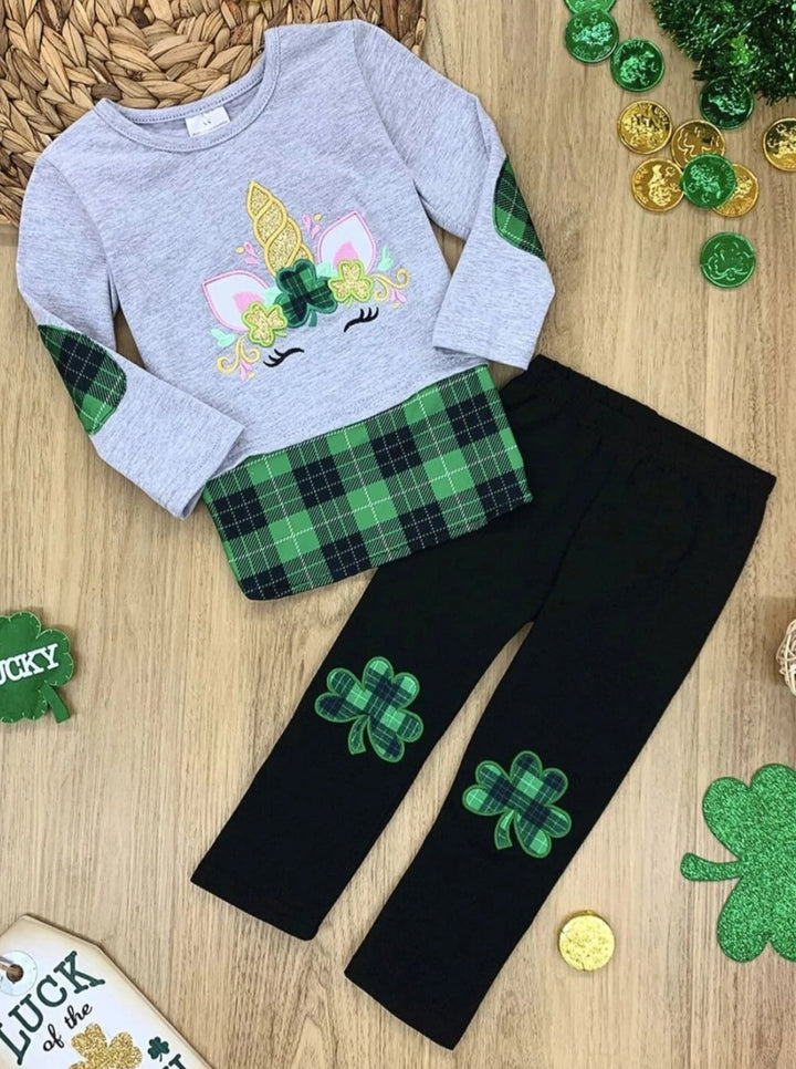 St. Patrick's Day Clothes | Unicorn Clover Patch Tunic & Legging Set