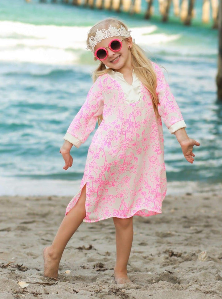 Kids Resort Swimwear | Girls V-Neck Floral Print Caftan Cover Up