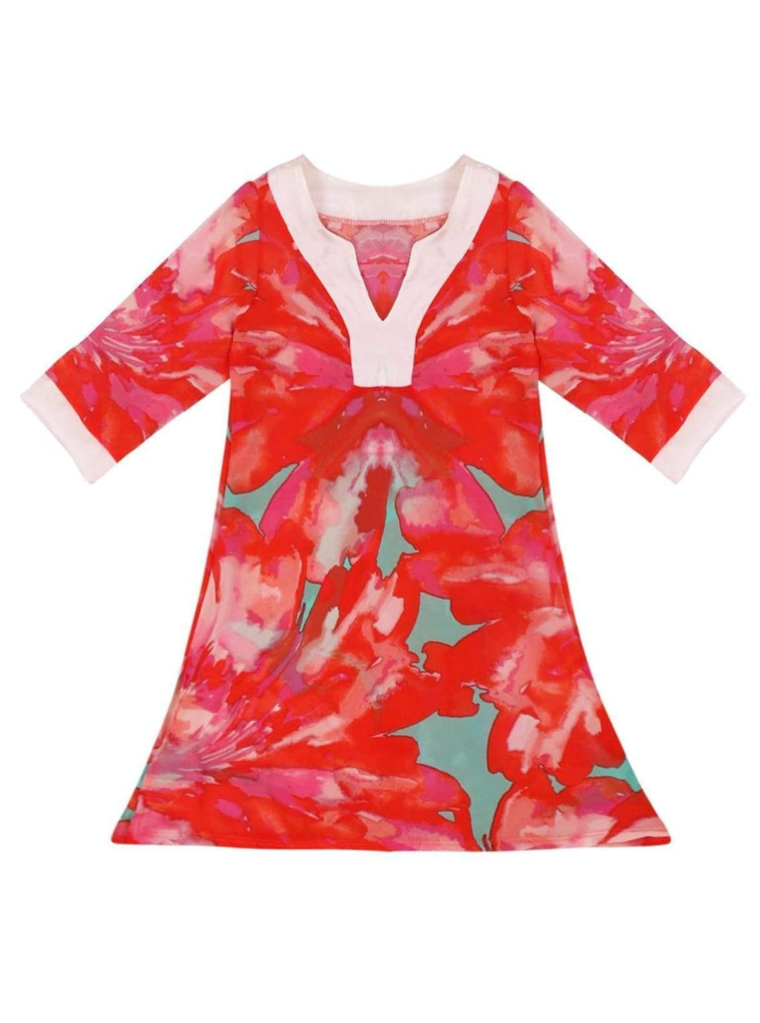 Kids Resort Swimwear | Girls V-Neck Floral Print Caftan Cover Up