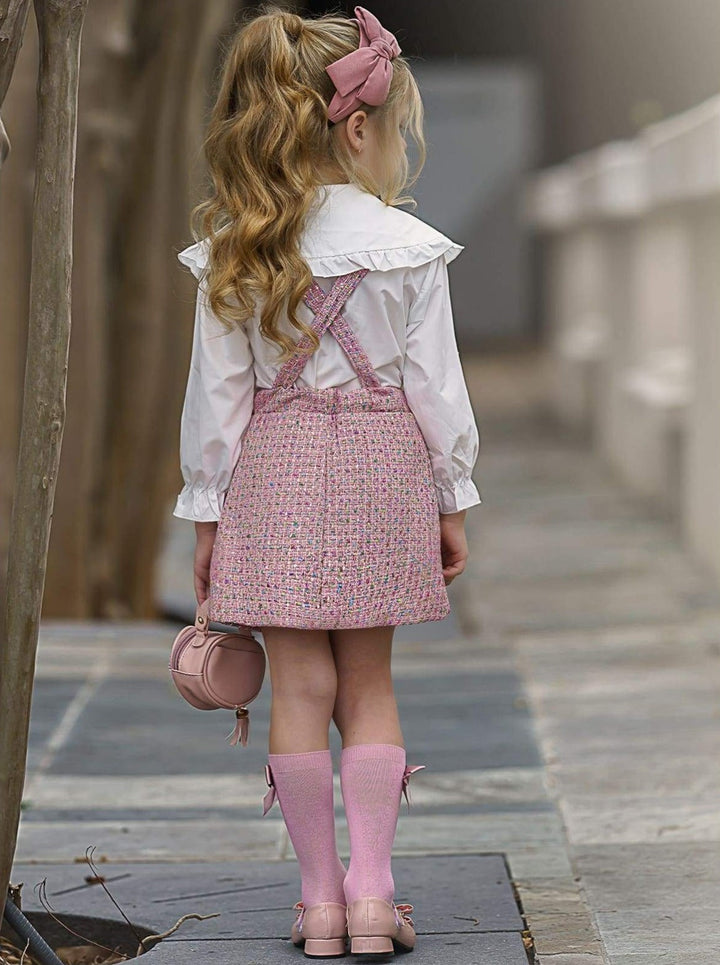 Mia Belle Girls Blouse And Tweed Overall Skirt Set | Easter Sets