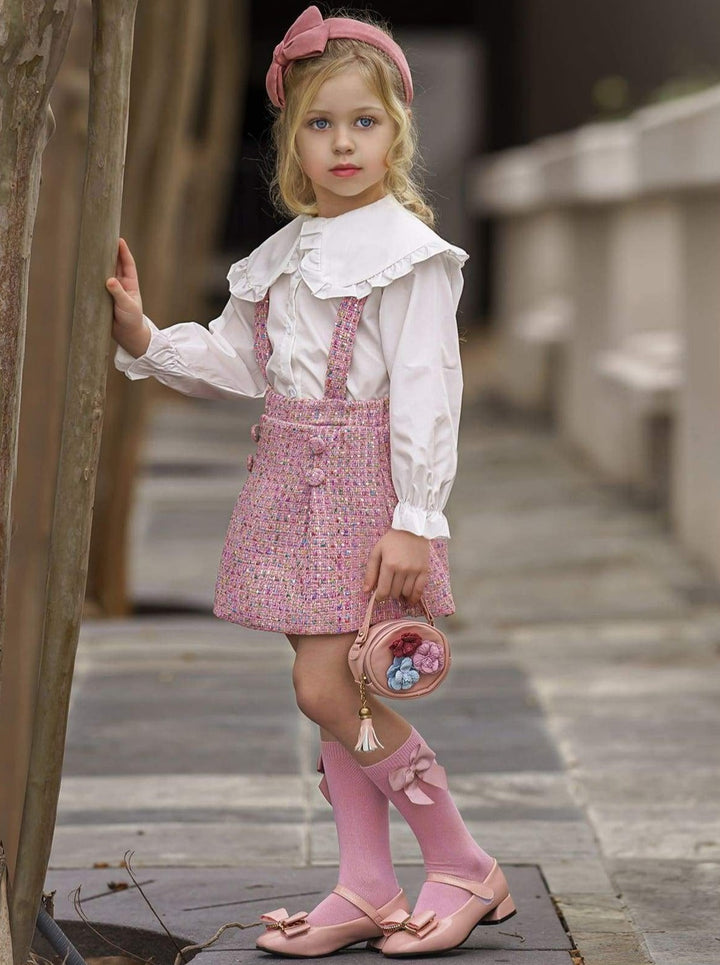 Mia Belle Girls Blouse And Tweed Overall Skirt Set | Easter Sets