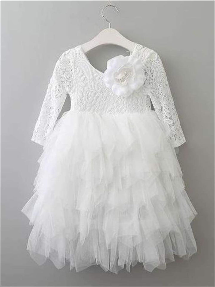 Girls Communion Dresses | White Maxi Lace Tiered Ruffled Party Dress