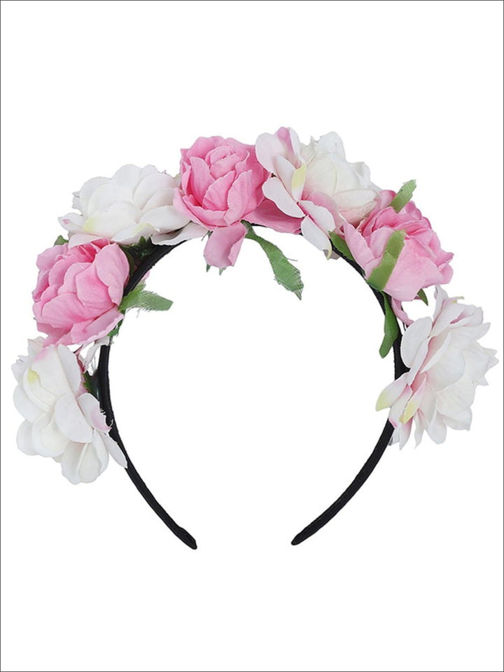 Girls White & Pink Rose Headband - Girls Hair Accessories