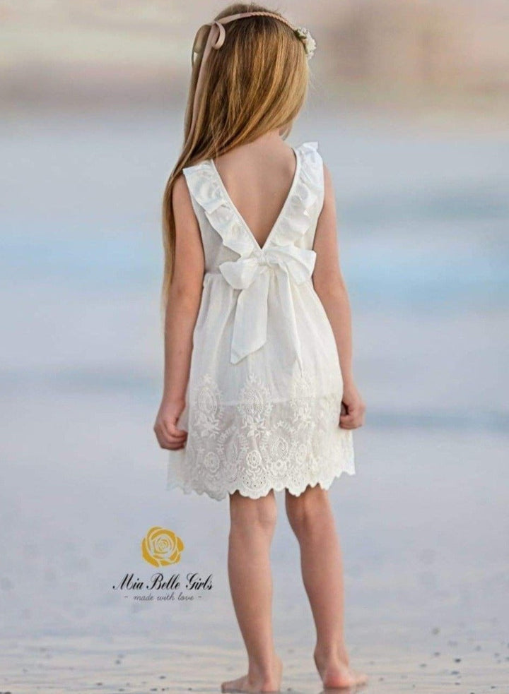 Mia Belle Girls White Lace Ruffled Dress | Girls Resort Wear