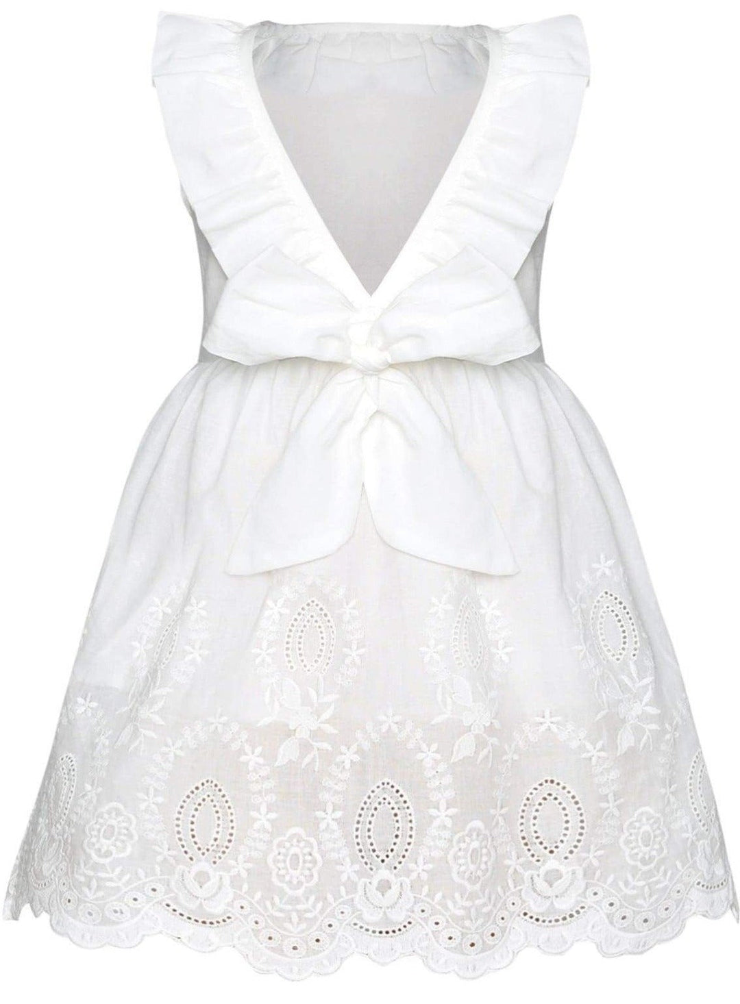 Mia Belle Girls White Lace Ruffled Dress | Girls Resort Wear