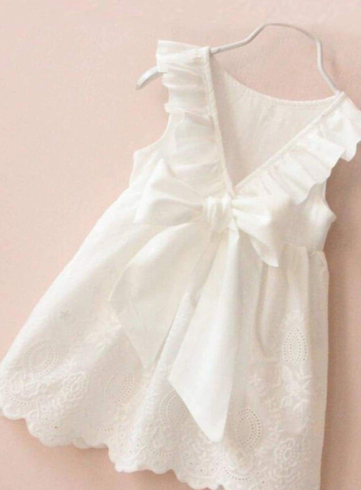 Mia Belle Girls White Lace Ruffled Dress | Girls Resort Wear