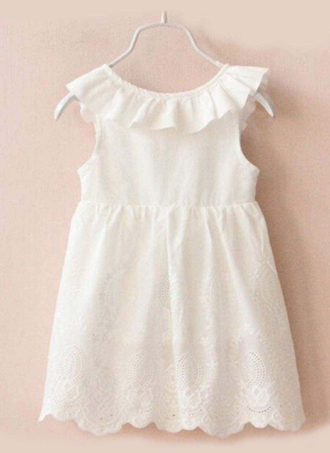 Mia Belle Girls White Lace Ruffled Dress | Girls Resort Wear