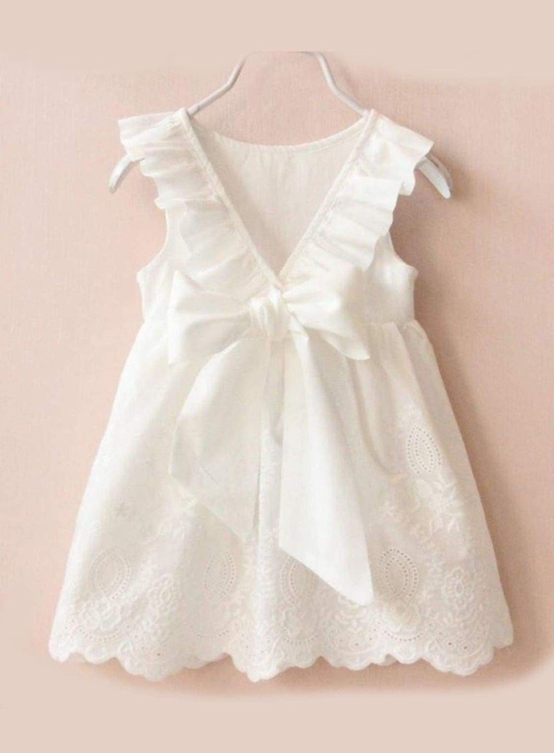 Mia Belle Girls White Lace Ruffled Dress | Girls Resort Wear