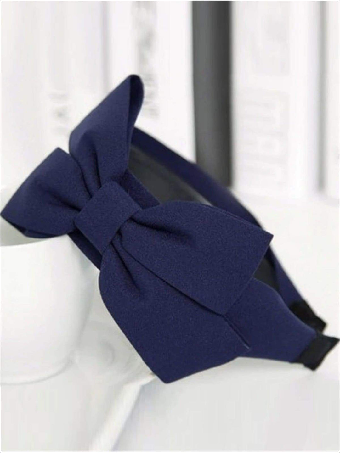 Girls Wide Bow Headband - Navy | Hair Accessories - Mia Belle Girls