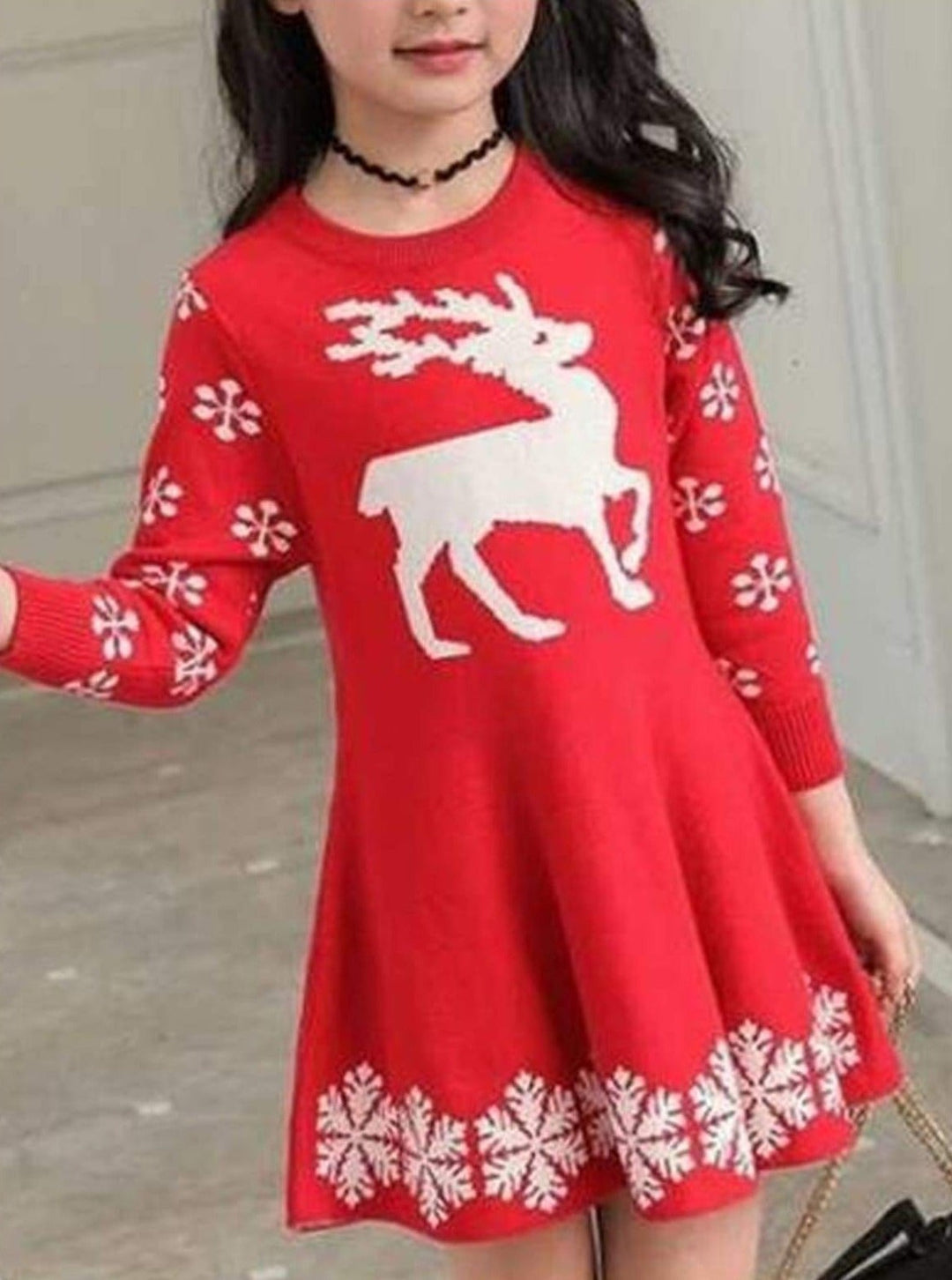 Girls Winter Knit Reindeer Christmas Dress - Girls Fall Dressy Dress