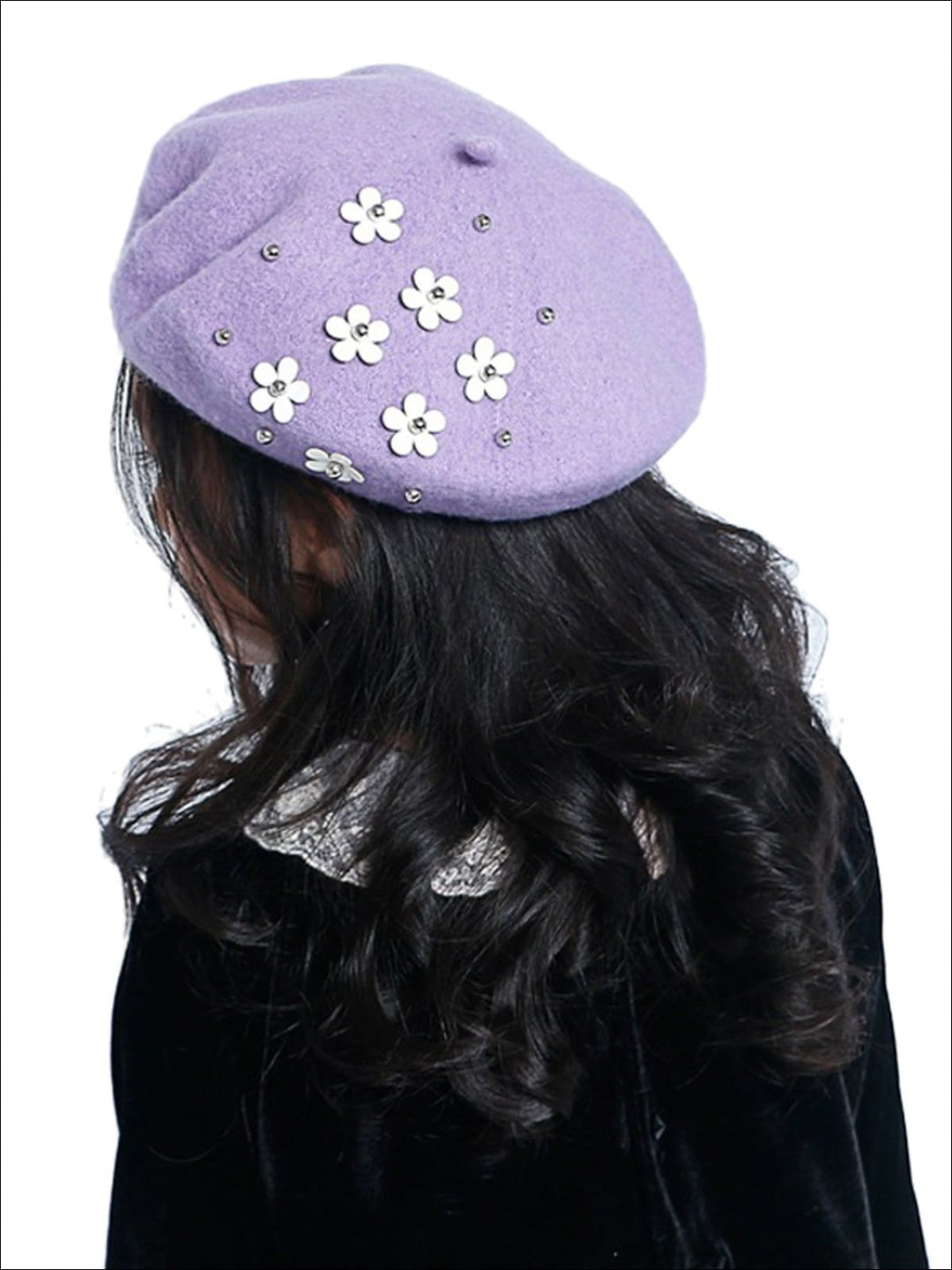 Girls Wool Flower Applique Parisian Style Beret (4 Color Options) - Lavender baby hat - Girls Beret