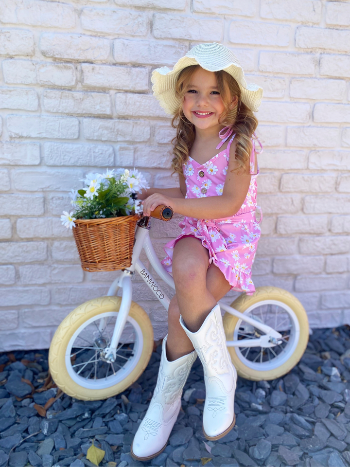 Cute Toddler Outfit | Girls Boho Spring Daisy Belted Ruffle Romper 