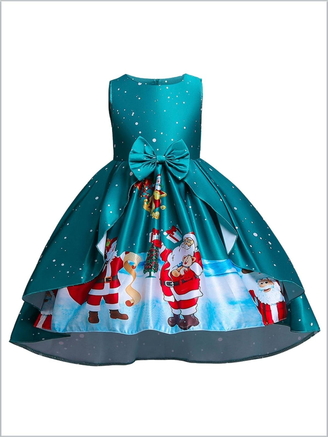 Girls Cute Christmas Dresses | Sleeveless Holiday Scene Hi-Lo Dress 