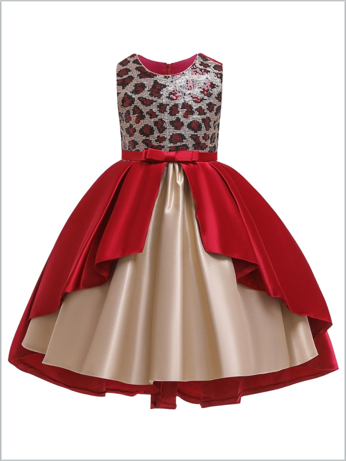 Girls Winter Formal Dress | Red And Gold Leopard Sequin Holiday Dress – Mia  Belle Girls