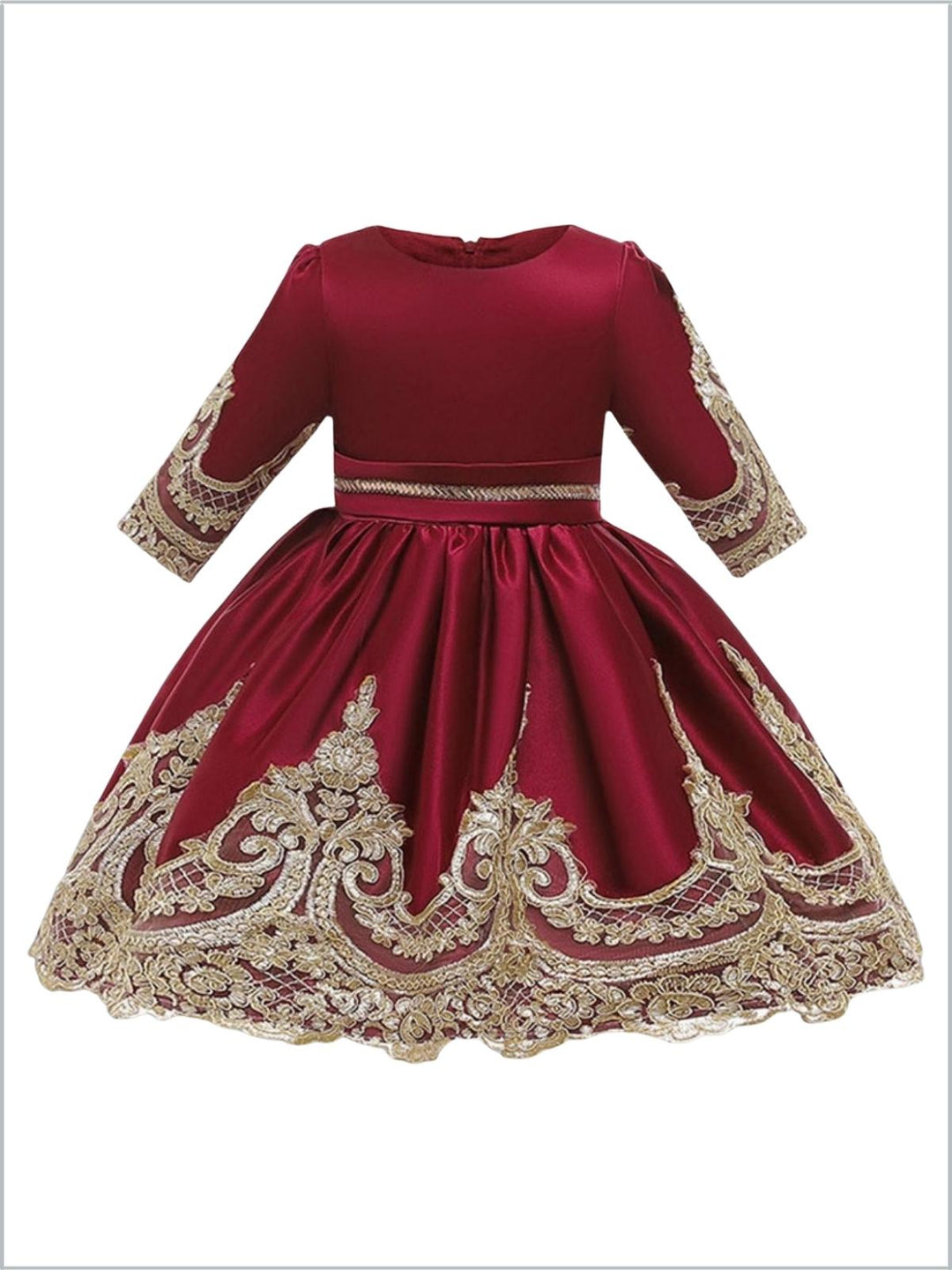 Girls Winter Formal Dress | Satin with Gold Embroidery Holiday Dress