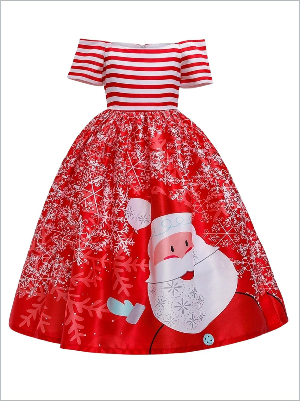 Girls Christmas Dresses | Off Shoulder Santa Scene Print Holiday Dress