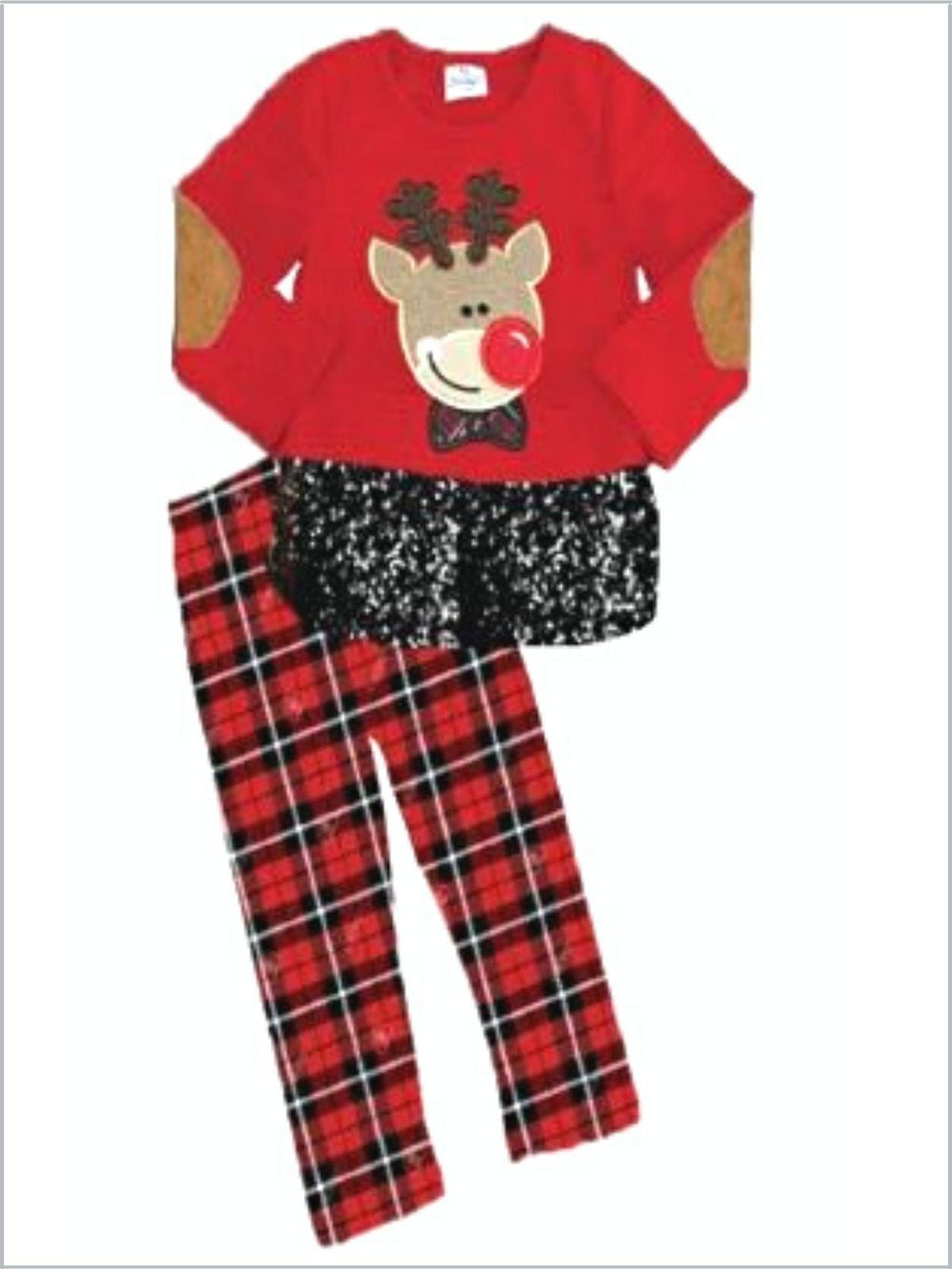 Cute Winter Sets | Reindeer Sequin Hem Top And Plaid Leggings Set