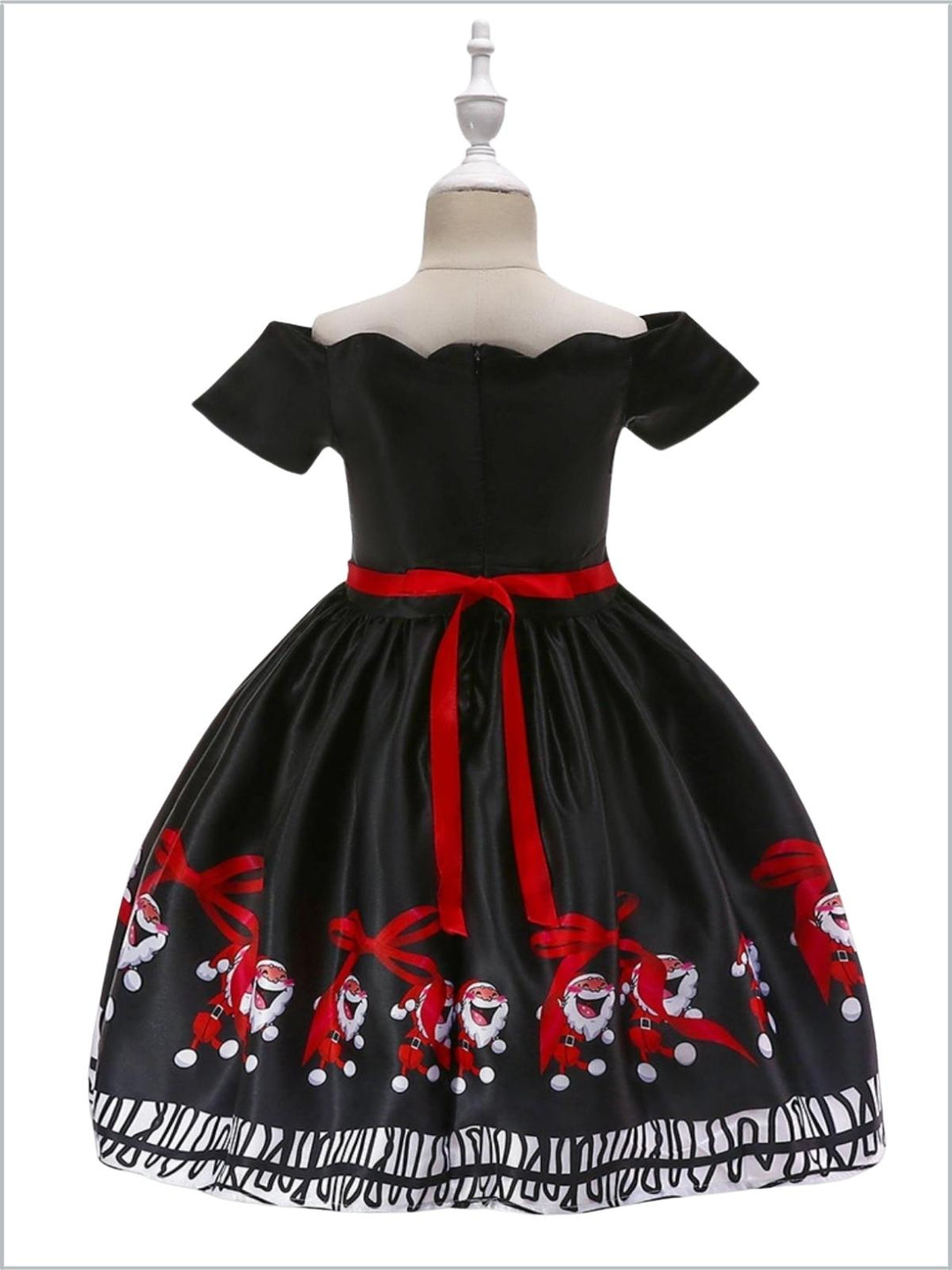 Girls Christmas Dresses | Off Shoulder Santa Scene Print Holiday Dress