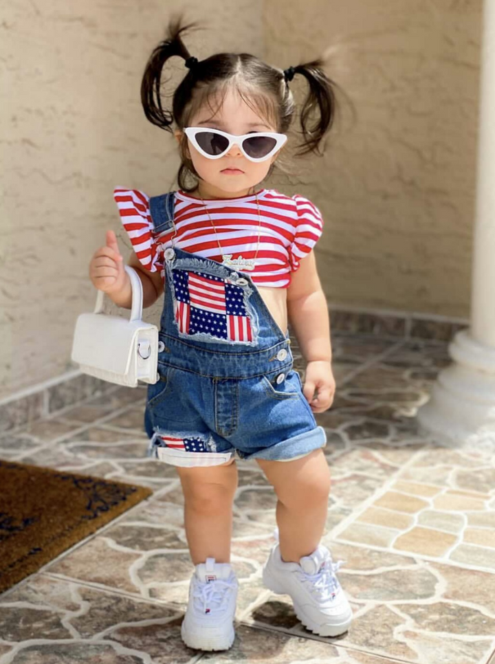 Mia Belle Girls Top And Denim Overall Set | 4th of July Outfits