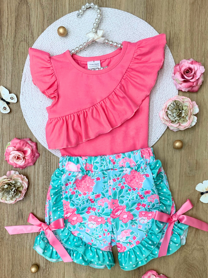 Tropical Bloom Ruffle Top and Floral Shorts Set