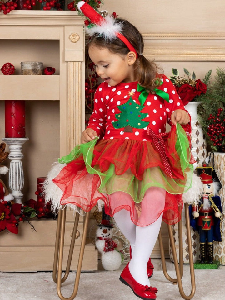 Christmas Dresses | Girls Polka Dot Bodice Christmas Tiered Tutu Dress