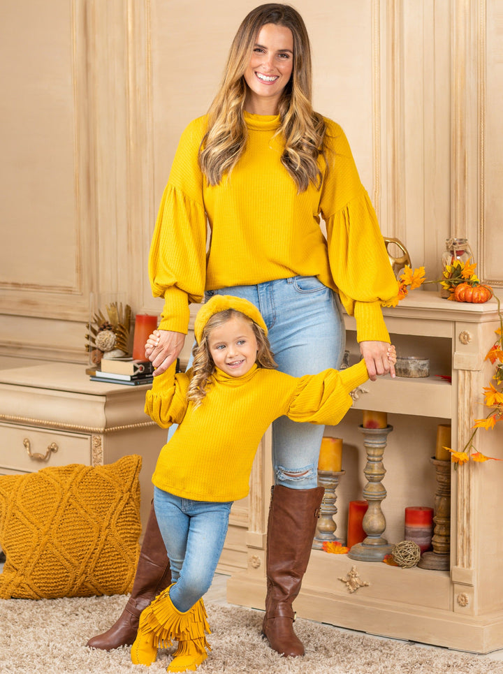 Mommy and Me Matching Sweaters | Puff Sleeve Turtleneck Sweater 