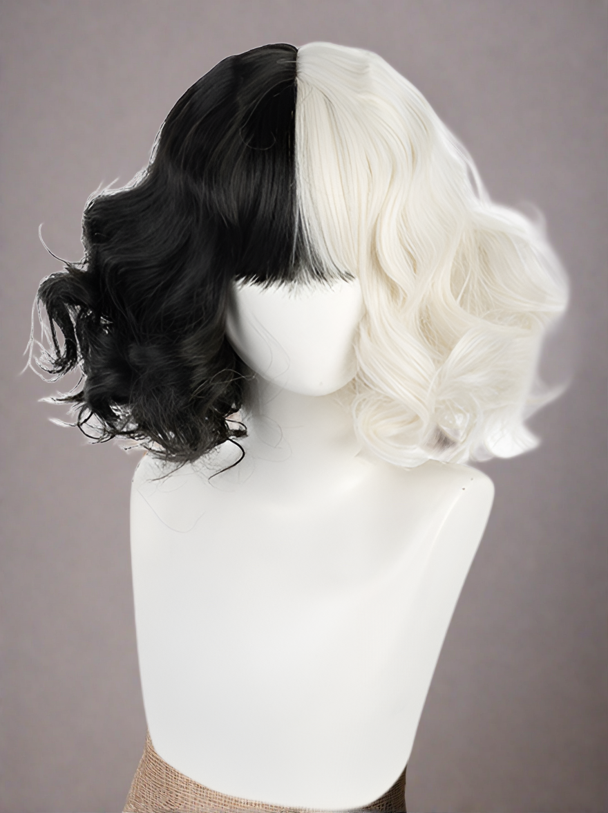 Dalmatian Inspired Villain Colorblock Cosplay Wig