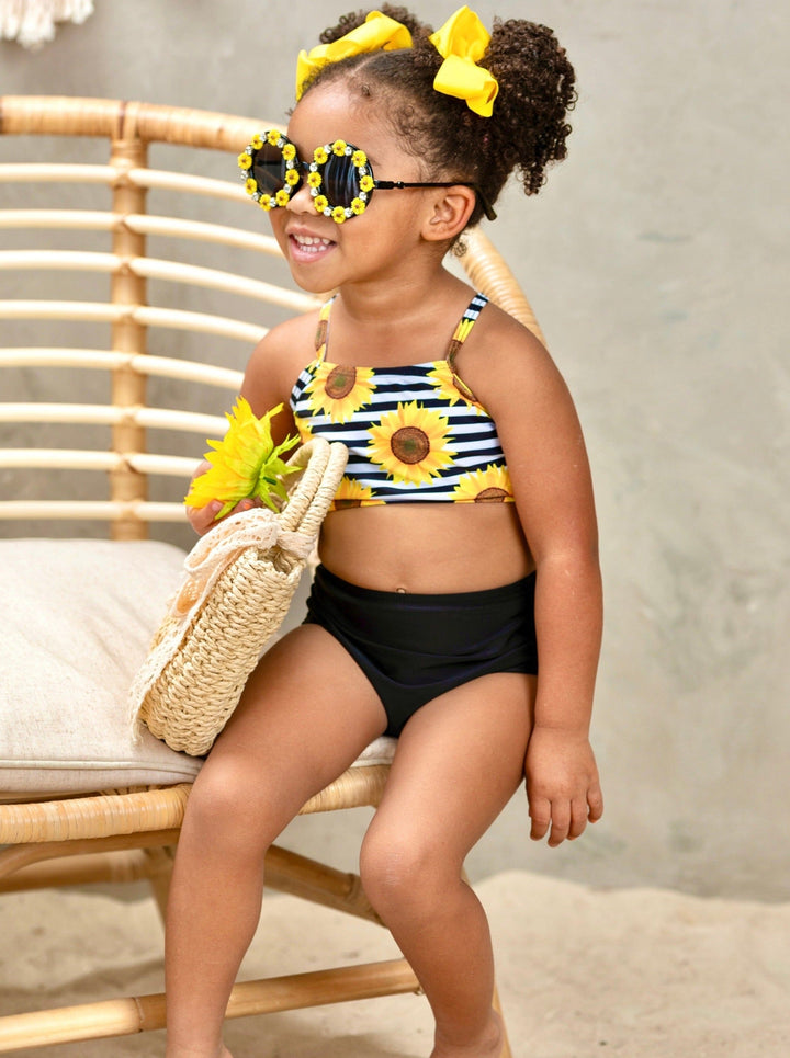 Kids Swimsuits | Girls Sunflower Two Piece High Waist Tankini Swimsuit