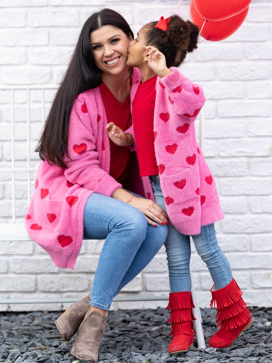 Mommy & Me Matching Sweaters | Heart Print Pink Oversized Cardigans