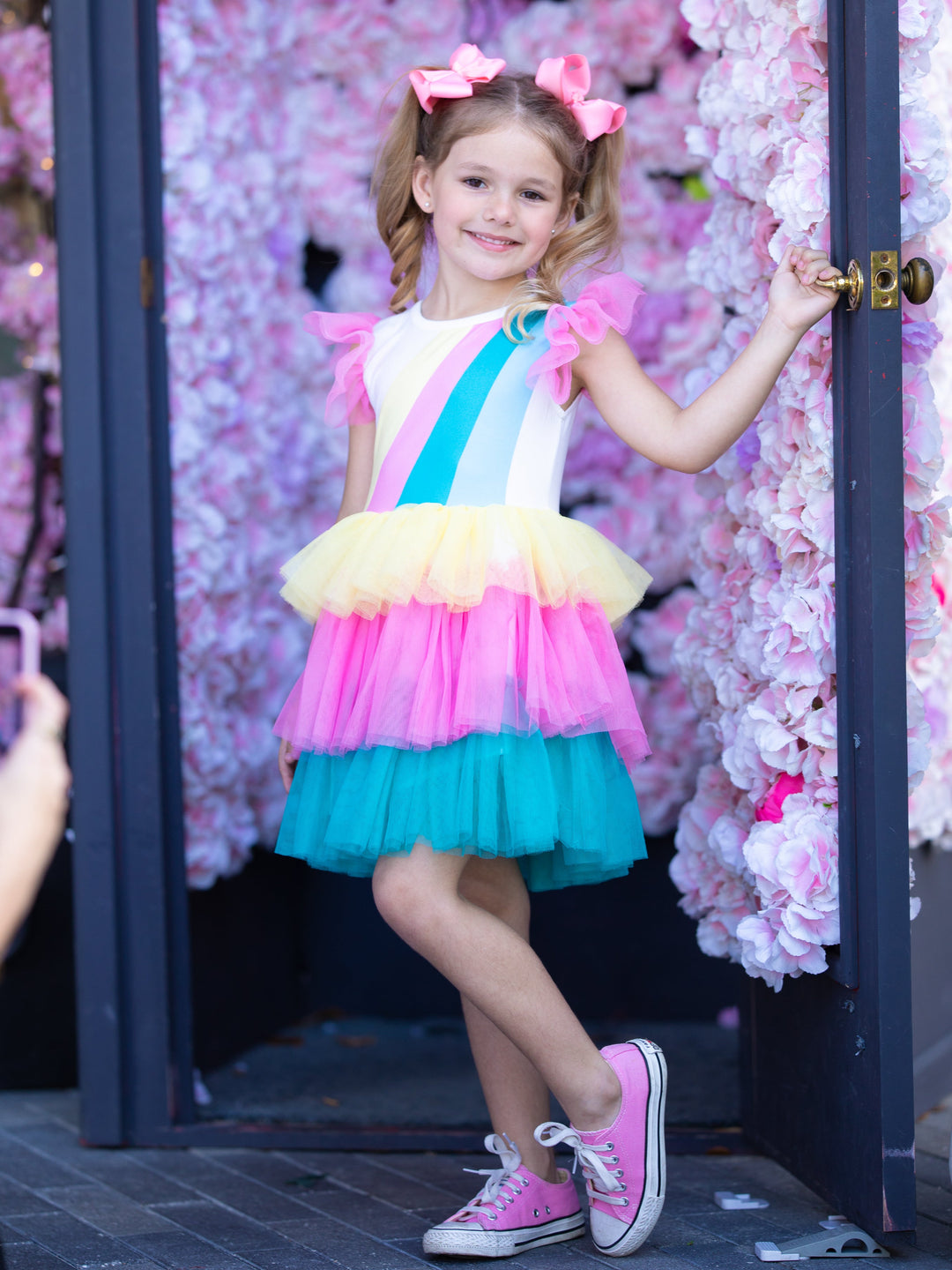 Spring Toddler Outfits | Girls Sleeveless Rainbow Ruffle Tulle Dress