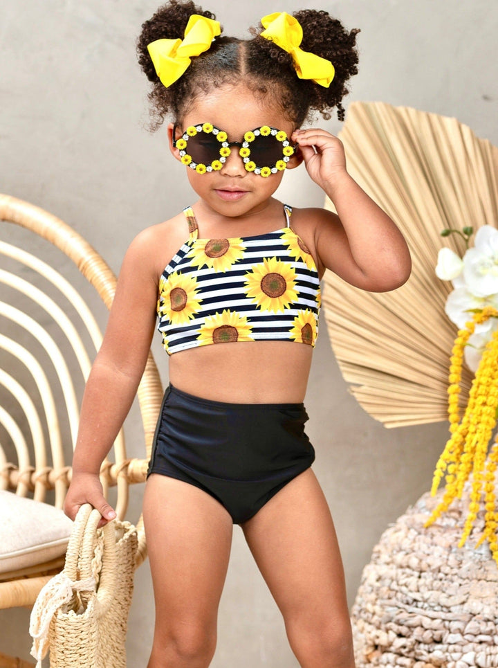 Kids Swimsuits | Girls Sunflower Two Piece High Waist Tankini Swimsuit