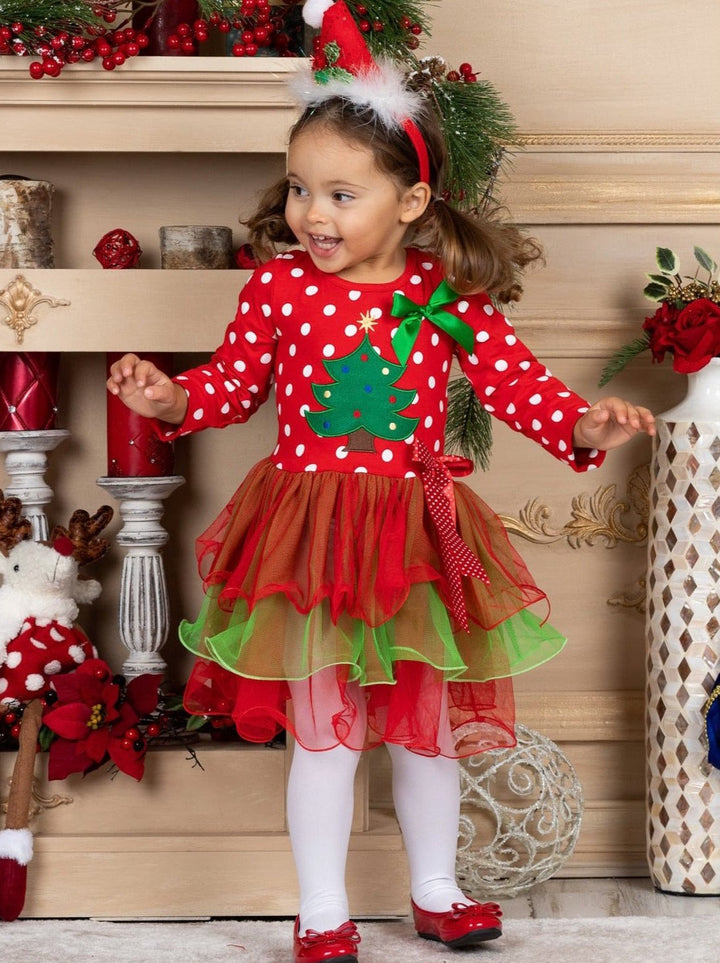 Christmas Dresses | Girls Polka Dot Bodice Christmas Tiered Tutu Dress