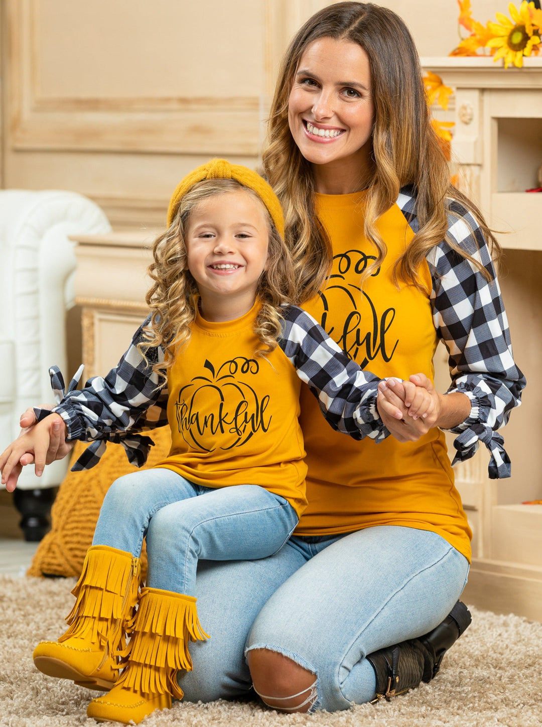 Mommy & Me Matching Fall Tops | Plaid Raglan Sleeve Tops | Mia Belle Girls