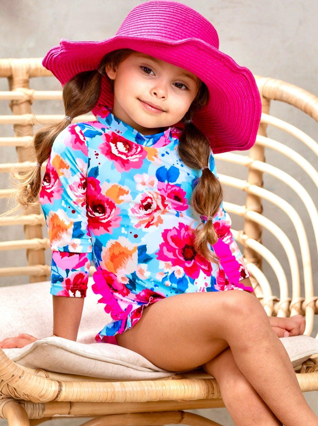 Toddlers Floral Swimsuits | Girls Floral One Piece Rash Guard Swimsuit