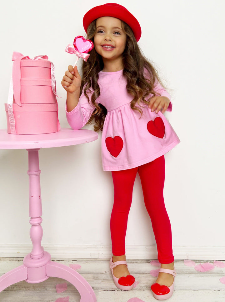 Mia Belle Girls Heart Patch Tunic & Legging Set | Valentine's Outfit