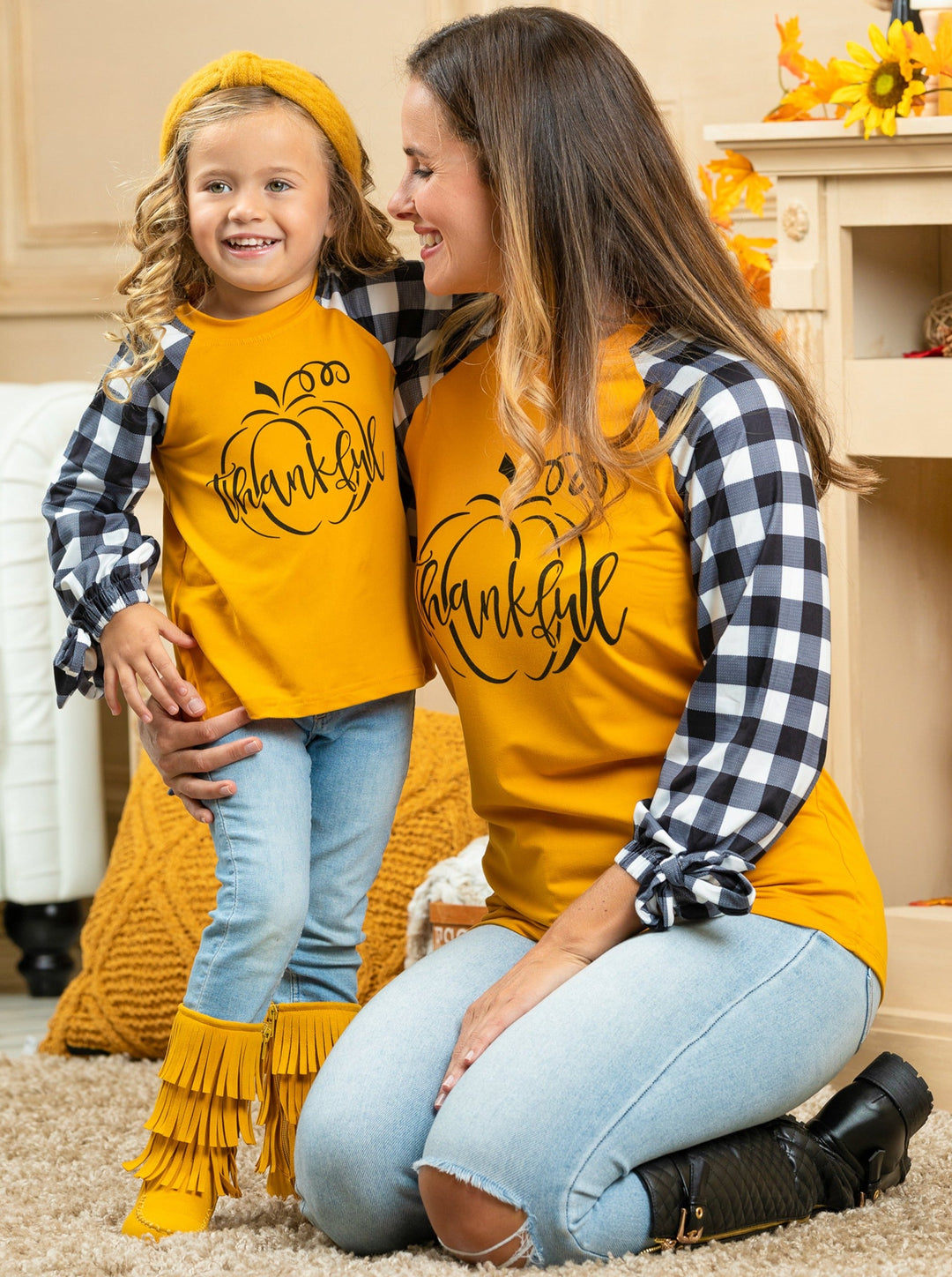 Mommy & Me Matching Fall Tops | Plaid Raglan Sleeve Tops | Mia Belle Girls