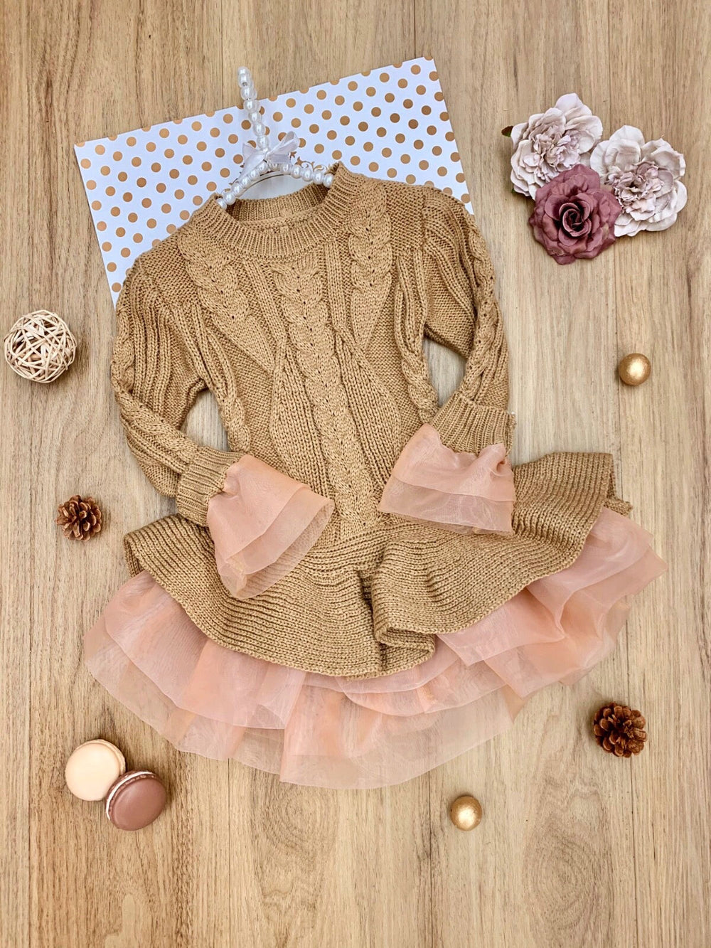 Cute Girls Sweaters | Cable Knit Peplum Tutu Sweater | Mia Belle Girls