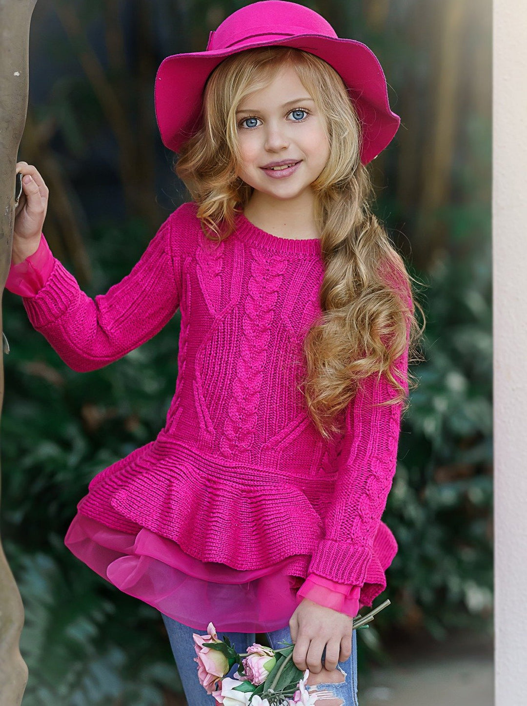 Kids Sweaters | Girls Cable Knit Peplum Tutu Sweater | Mia Belle Girls