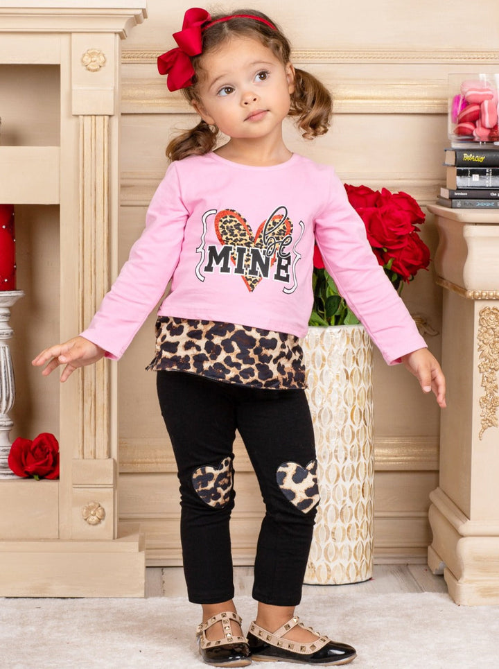 Girls Valentine's Outfit | Be Mine Leopard Patched Tunic & Legging Set