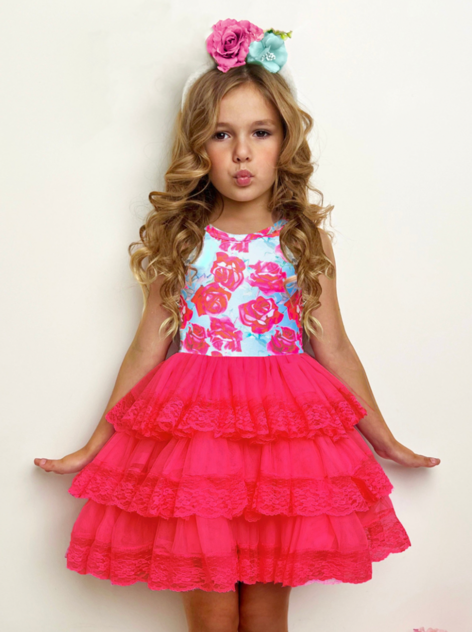 Roses Galore Lace Tiered Ruffle Dress - Mia Belle Girls