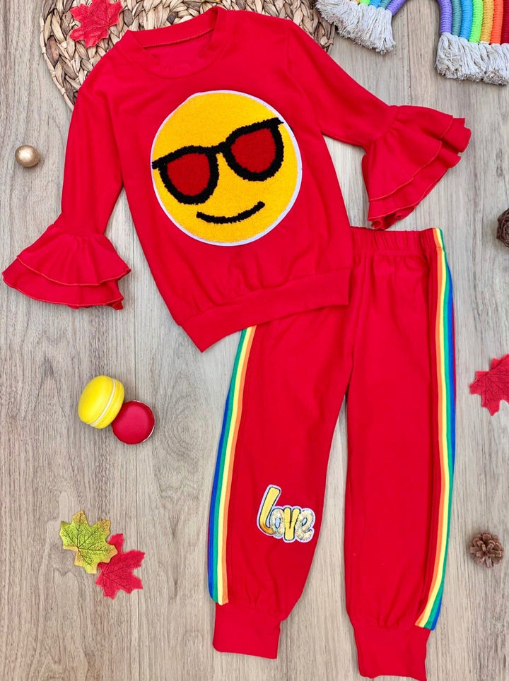 Toddlers Cute Loungewear Sets | Little Girls Smiley Face Jogger Set