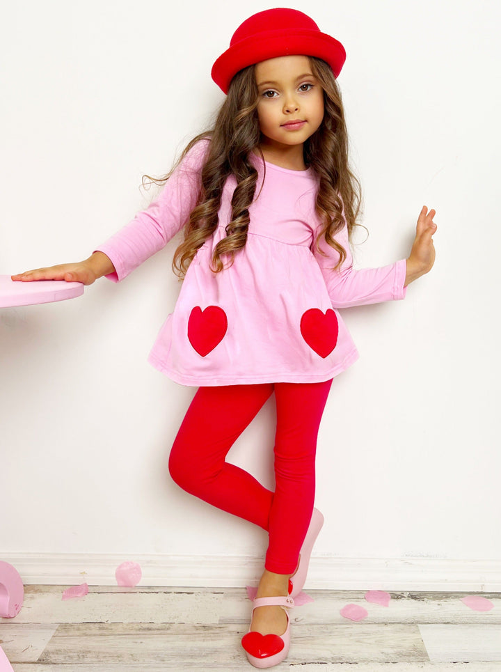 Mia Belle Girls Heart Patch Tunic & Legging Set | Valentine's Outfit