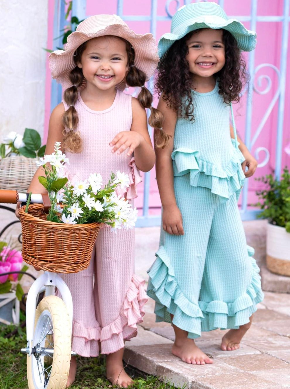 Cute Spring Outfit | Girls Pastel Ruffle Hem Top & Wide Leg Pants Set 